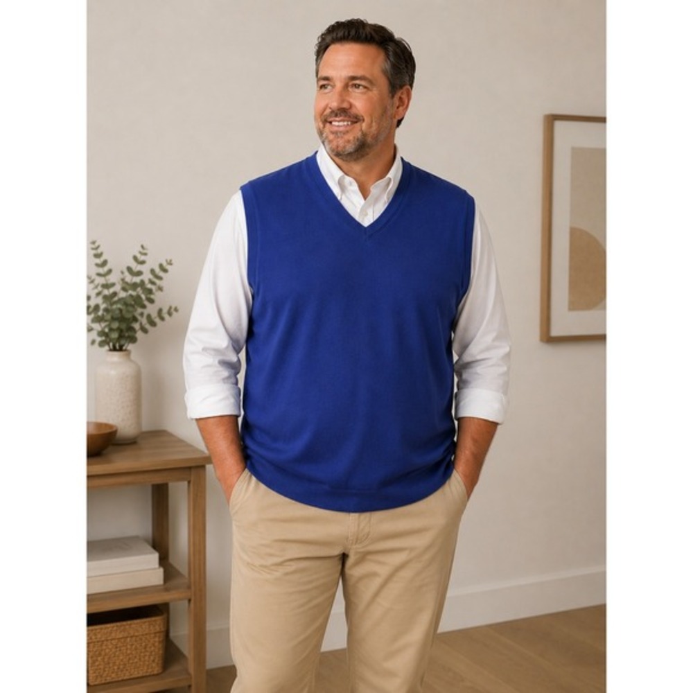 Bobby Jones V-Neck Sweater Vest Mens XXL‎ Blue Peruvian Pima Cotton Sleeveless